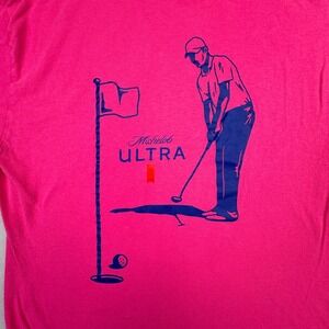 Michelob ULTRA Unisex Pink Golf Graphic T‎ Shirt Medium Gildan Heavy Cotton